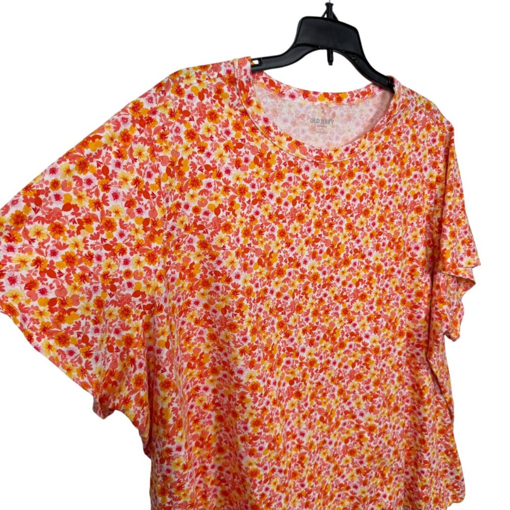 Old Navy Everyday T Shirt Womens 3X Orange Floral Crewneck Short Sleeve Casual - Picture 4 of 7